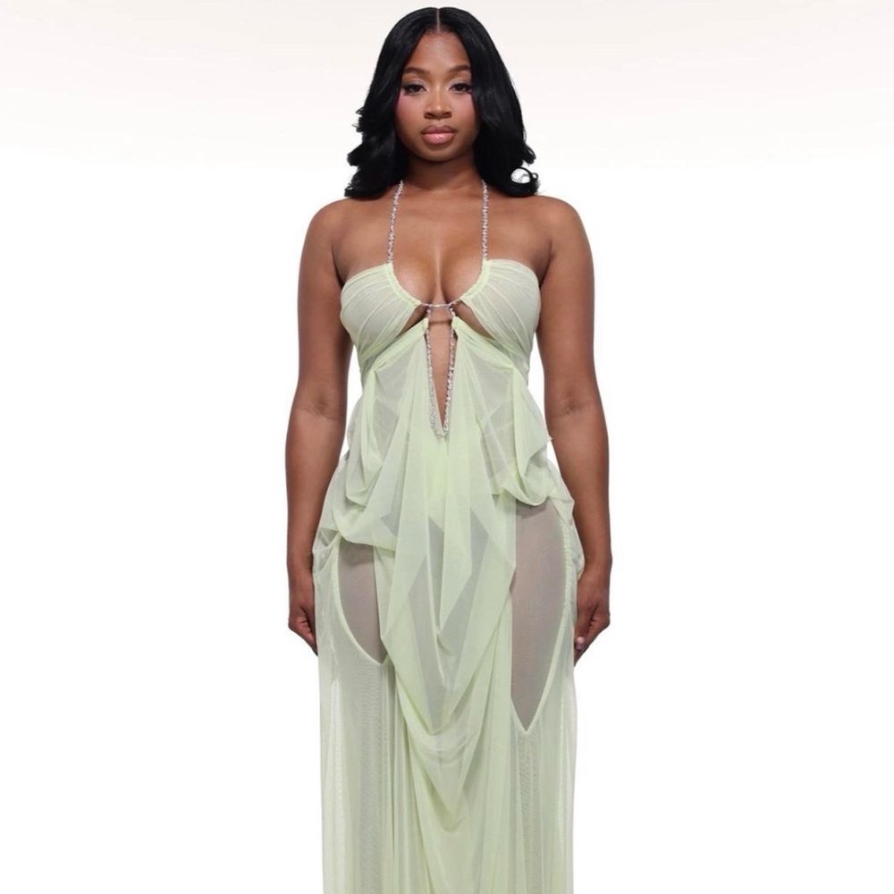 Elegant yellow lime Sheer Gown